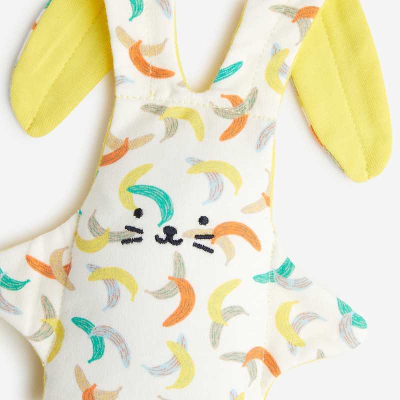 Doudou bébé lapin à motifs bananes blanc Catimini