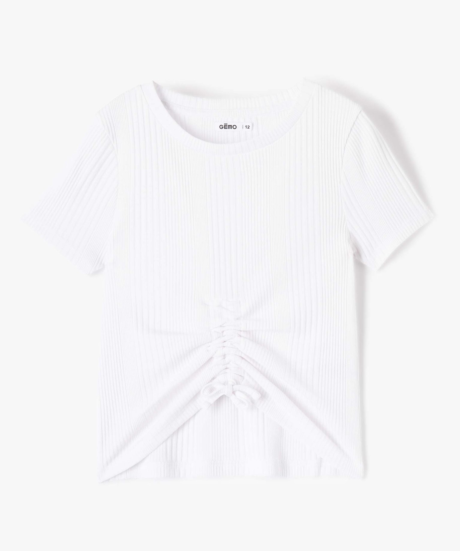 Tee-shirt fille en maille ctelée avec cordons coulissant ... blanc | GEMO