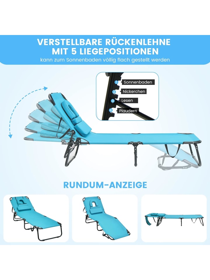 COSTWAY Sonnenliege mit Gesichtsöffnung in Türkis günstig kaufen onesize