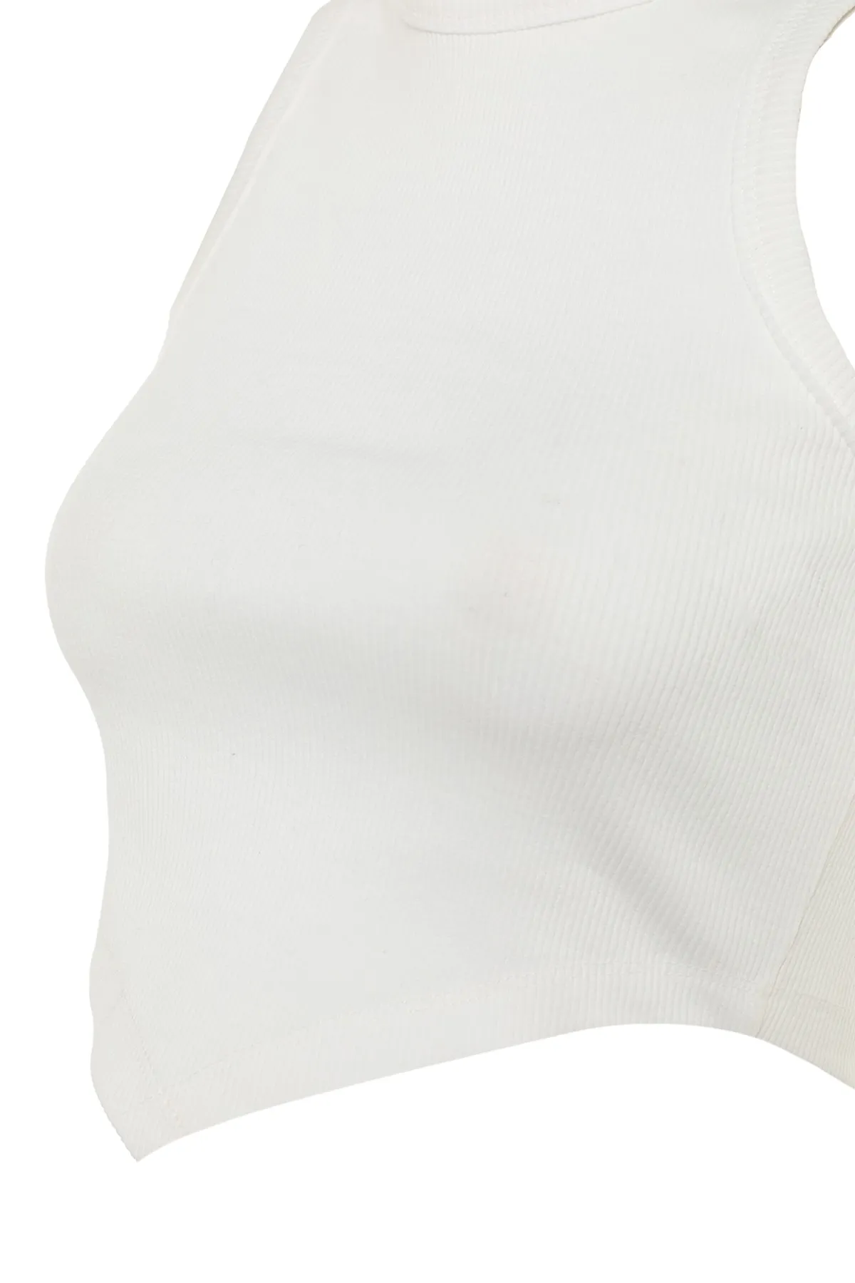 Trendyol Collection  Ecrufarbenes, asymmetrisches, superkurzes, geripptes, flexibles Strick-Tanktop TWOSS22AL0065