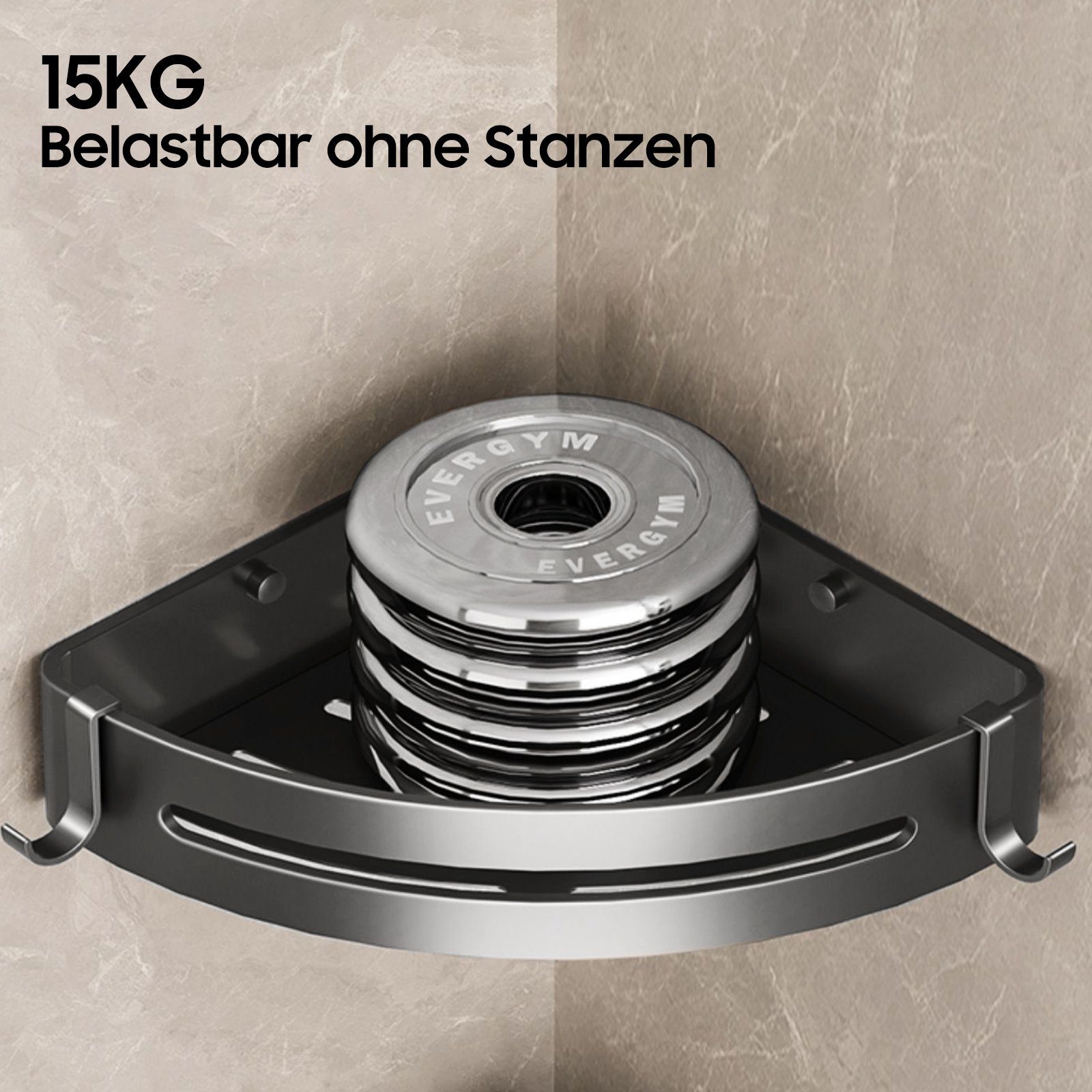 iceagle Duschablage Duschablage Schwarz Eckregal, Dreieck Duschkorb, Badregal Ohne Bohren, Badezimmer-Dreiecksregal ohne Bohren für Balkon, Schlafzimmer, 2-Pack, 4 Häkchen, Stanzen/Einfügen, Hochwertiges Raumfahrt-Aluminium