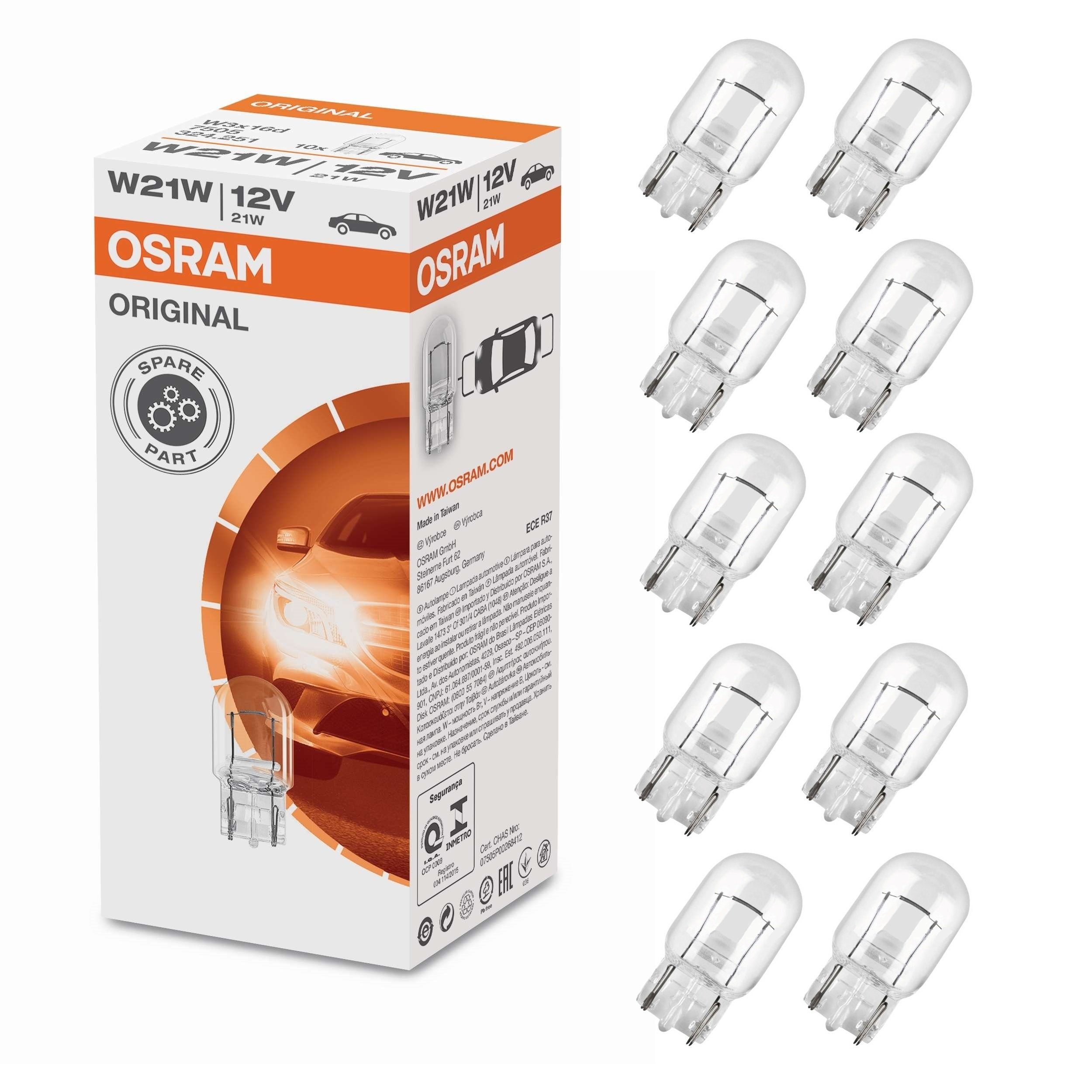 Osram KFZ-Ersatzleuchte 10x Osram W21W 12V 21W WX3x16d Blister 10 St.7505