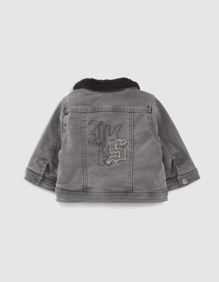 Veste en jean grise fourrée broderie dos bébé garçon