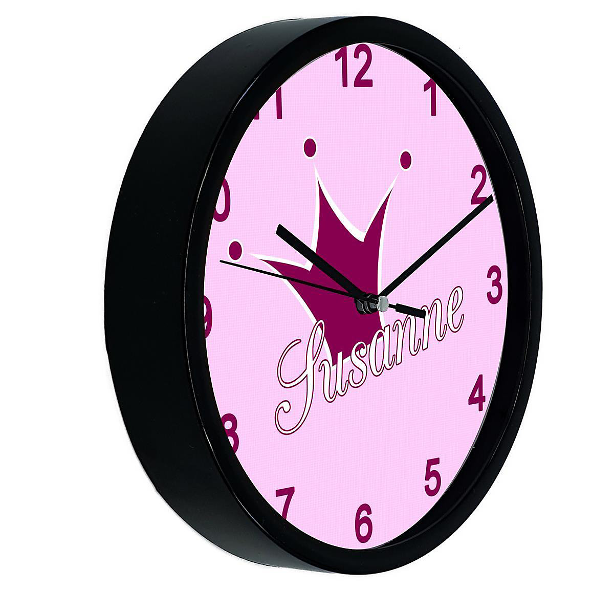 Kinder Wanduhr personalisiert mit Name Krone pink