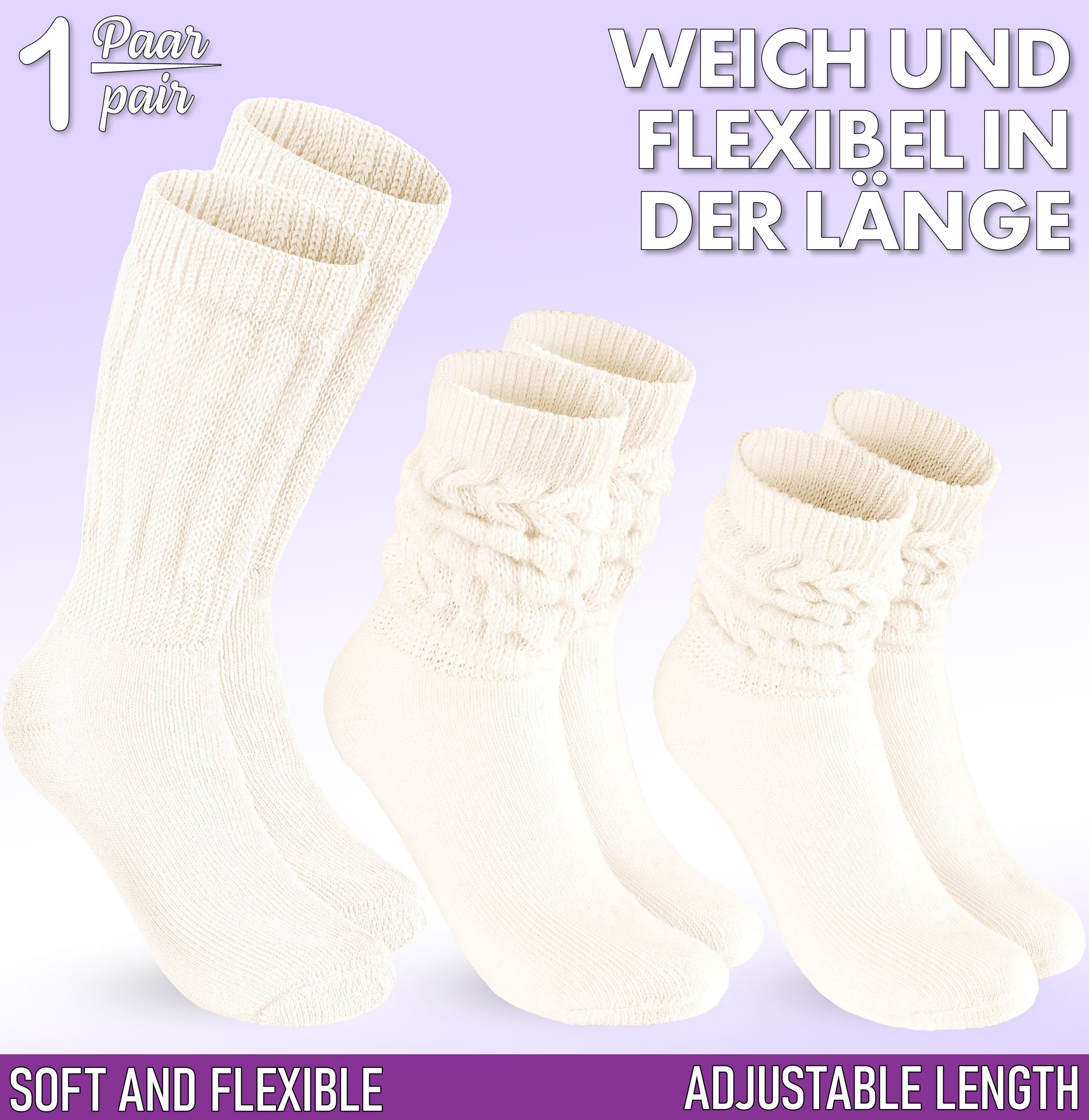 BRUBAKER Schoppersocken Slouch Socken - Damen Fitnesssocken (80s Style, 1-Paar, Baumwolle) Knit Sportsocken für Fitness, Yoga, Workout, Gymnastik und Wellness