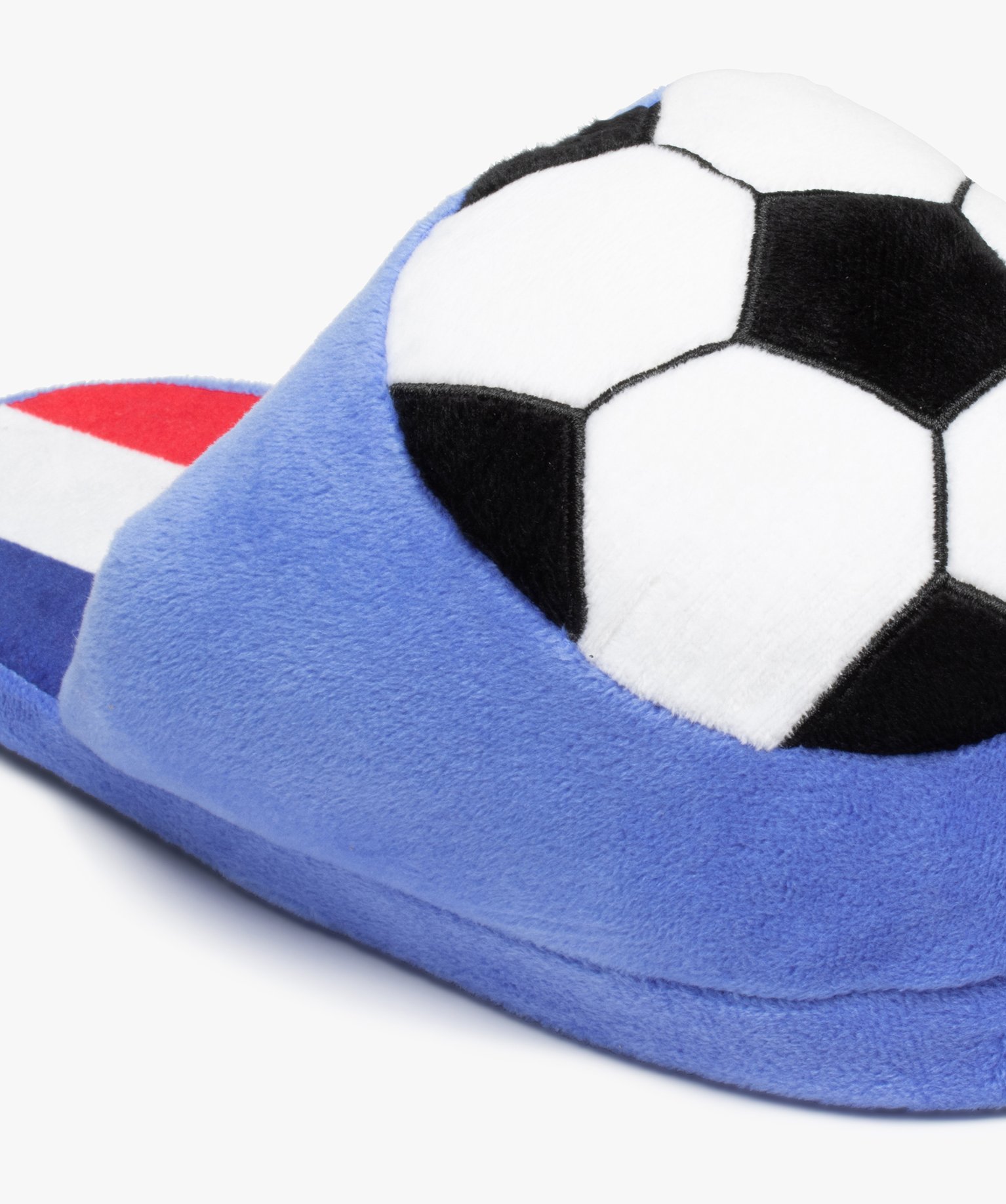 Chaussons homme mules plates en velours ballon de foot bleu | GEMO