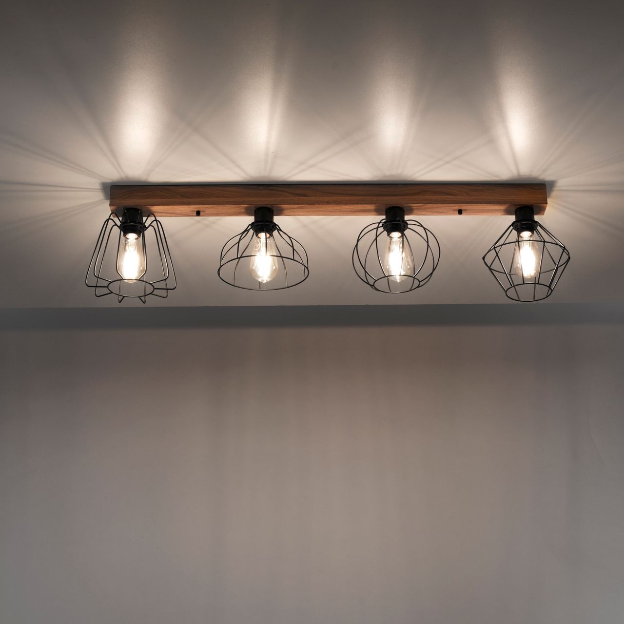 JUST LIGHT LeuchtenDirekt Deckenleuchte KASKA, Holzdekor, 4xE27 max. 40 W, Innenleuchte, IP20
