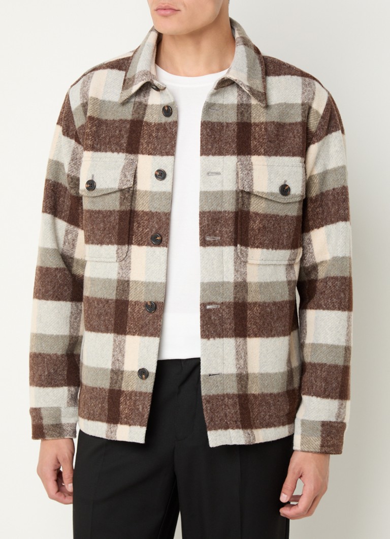 Selected Homme Archive regular fit overshirt in wool blend with checkered design