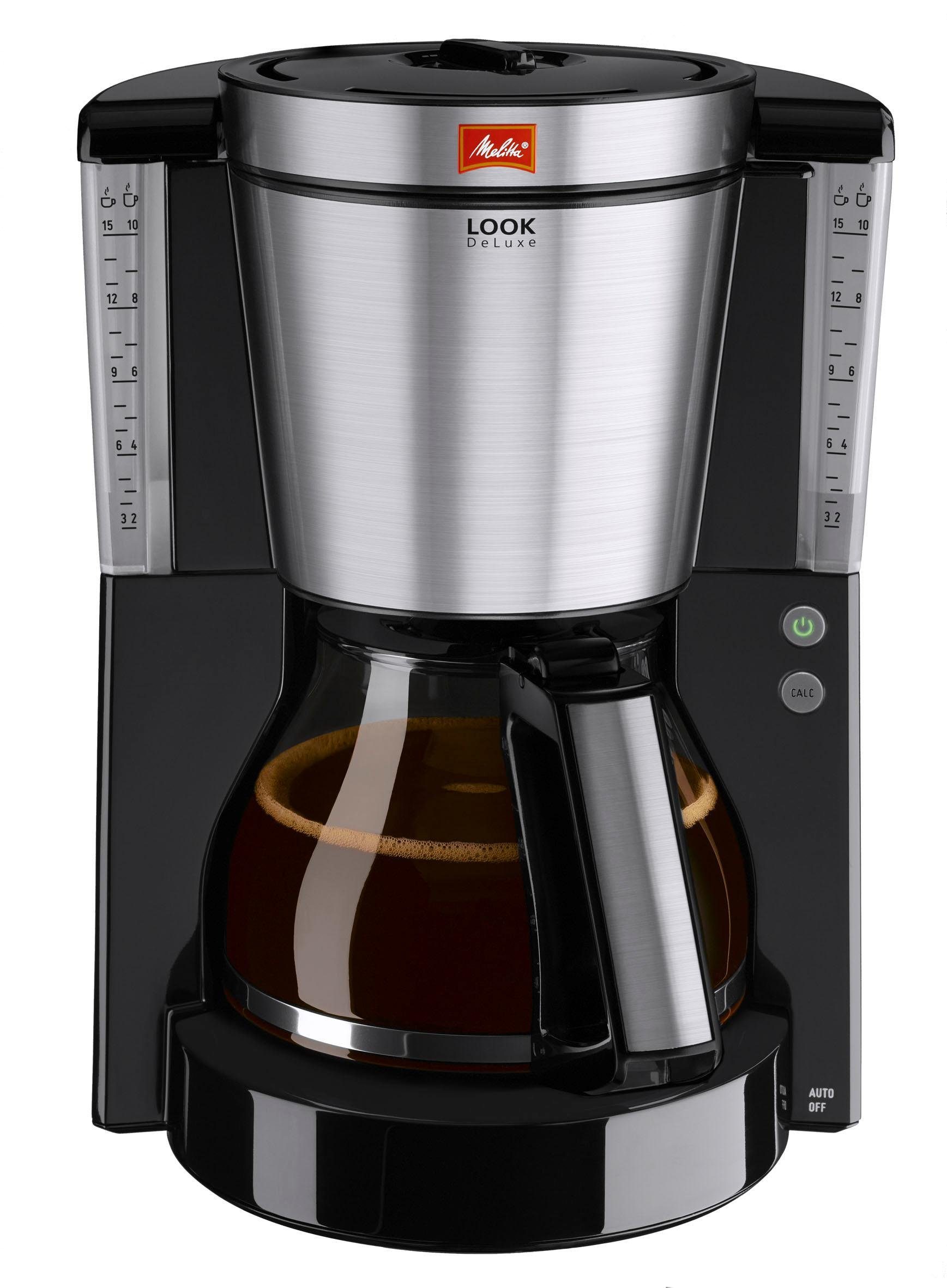 Melitta Filterkaffeemaschine Melitta® Look® Deluxe 1011-06, 1,25l Kaffeekanne, Papierfilter 1x4, mit Glaskanne in schwarz-Edelstahl