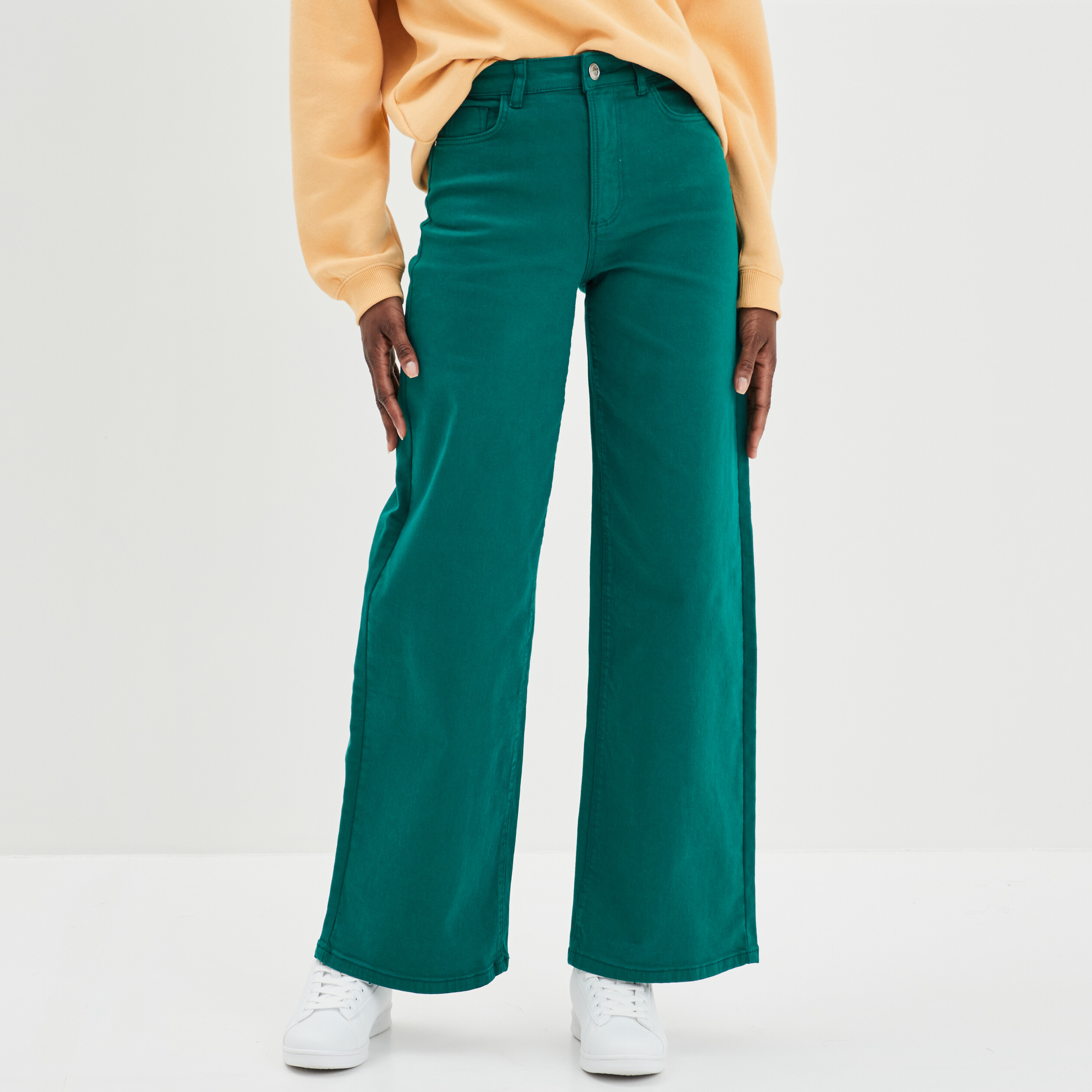 Pantalon large Creeks vert émeraude femme | La Halle