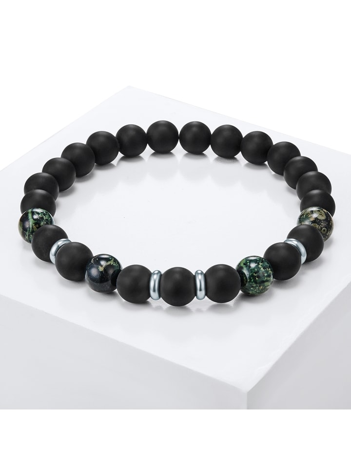 True Rebels Armband Achat schwarz Bird Stone grün in schwarz günstig kaufen 20,5 cm