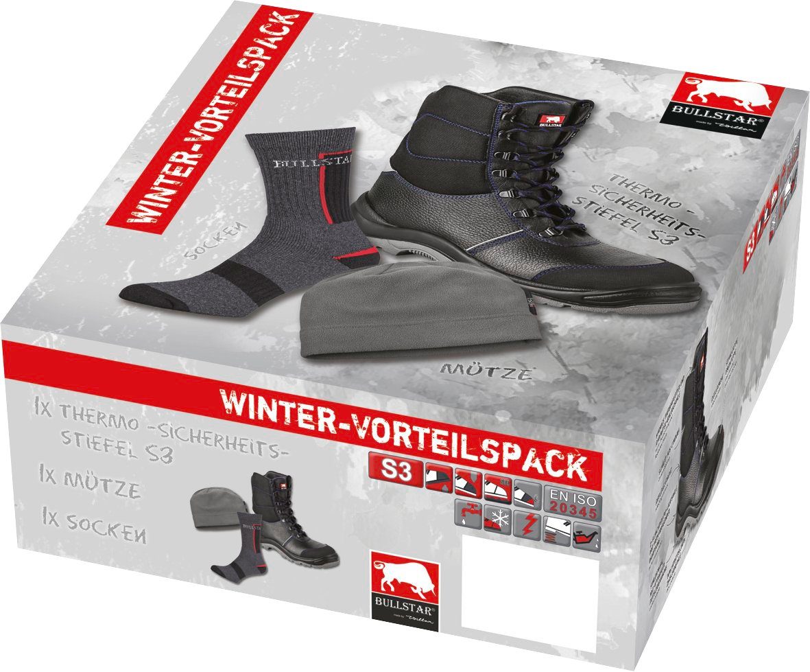 Bullstar Sicherheitsstiefel Winter-Vorteilspack mit Socken und Mütze, S3