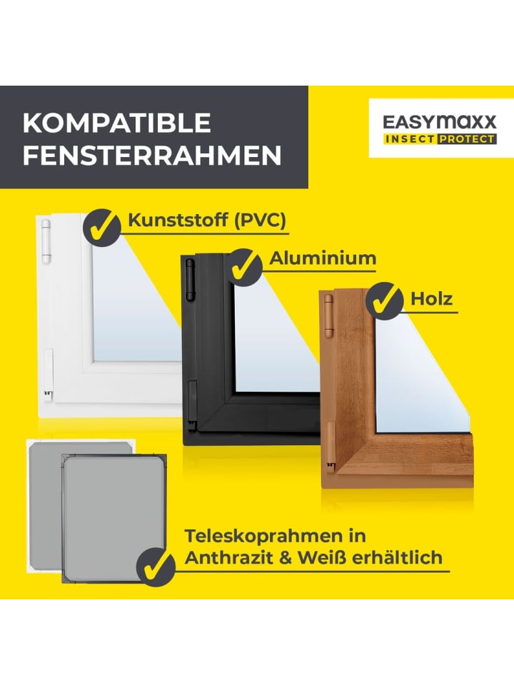 EASYmaxx EASYmaxx Insect Protect - Teleskop-Insektenschutzgitter - anthrazit - 2er-Set günstig kaufen onesize