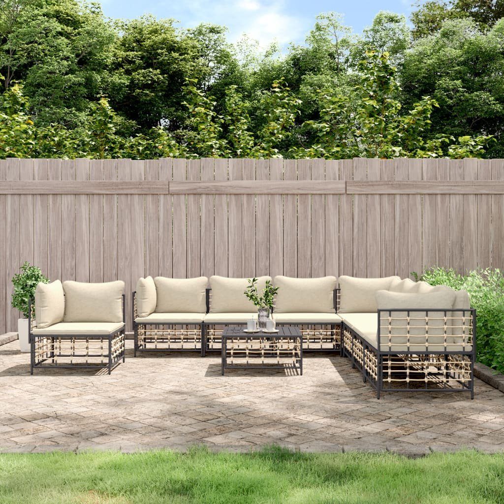 vidaXL Loungesofa 9-tlg. Garten-Lounge-Set mit Kissen Anthrazit Poly Rattan, 9 Teile