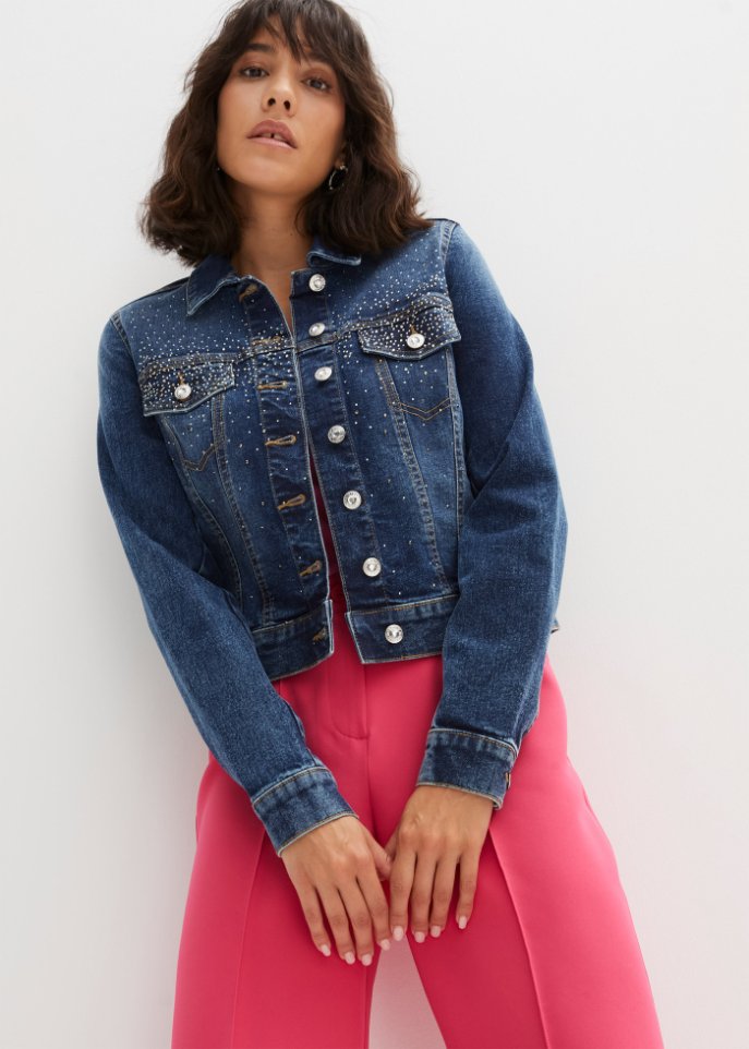 Jeansjacke mit Strass-Applikation
