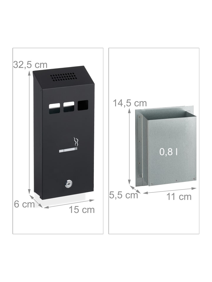 relaxdays Wandaschenbecher in Schwarz günstig kaufen onesize