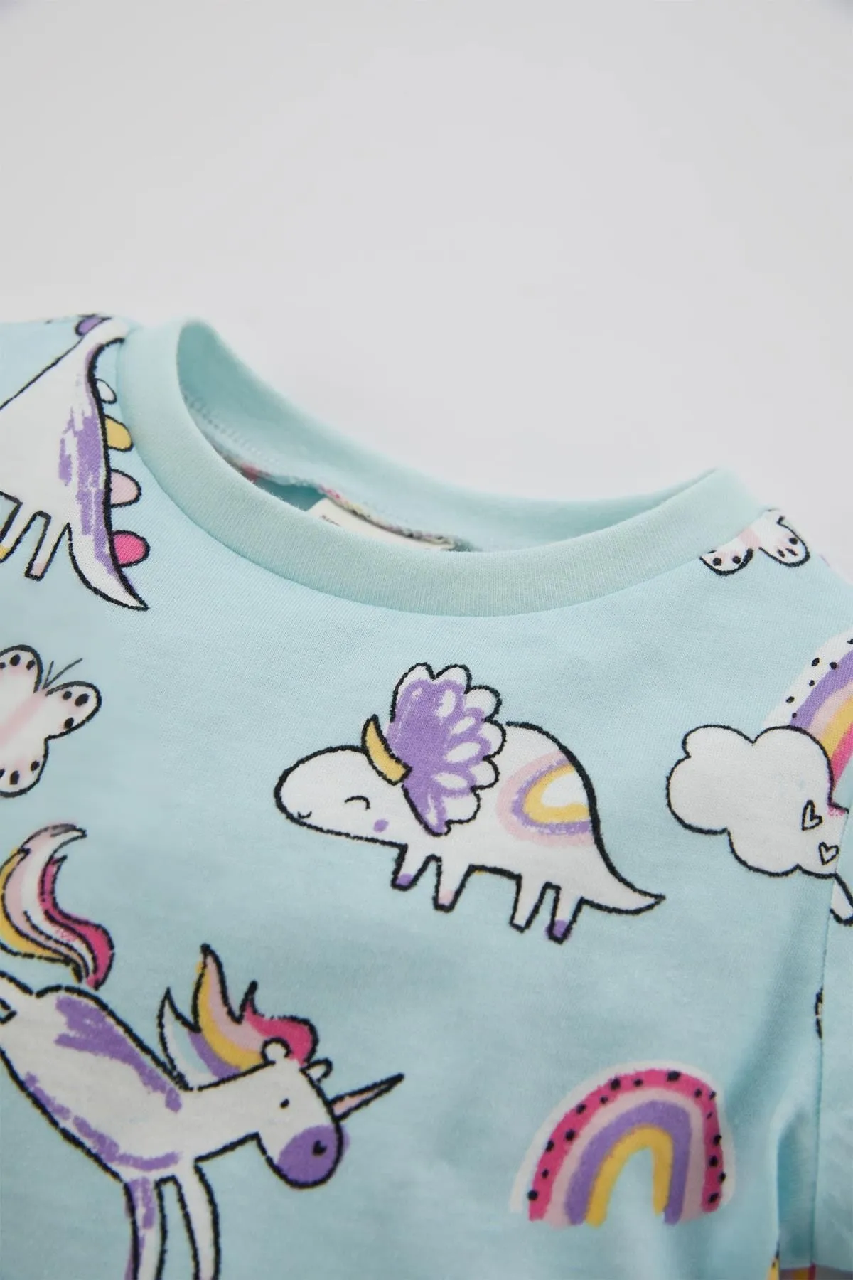 DeFacto  Langarm-Pyjama-Set aus gekämmter Baumwolle mit Dinosaurier-Aufdruck für Babys und Mädchen