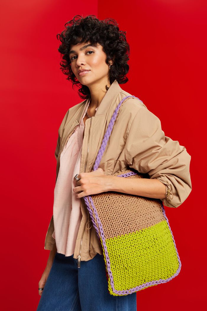Tote Bag aus gehäkelter Baumwolle im Colorblock