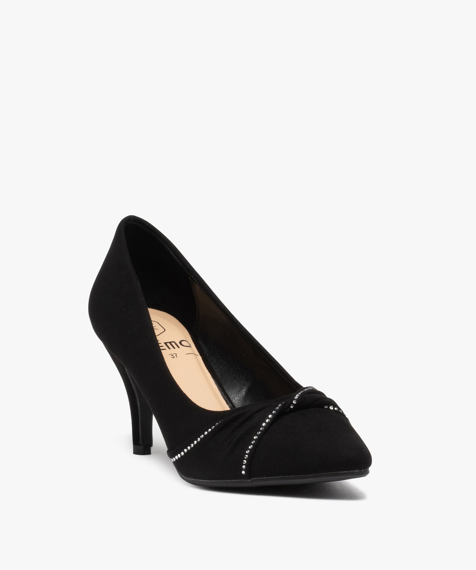 Escarpin femme avec strass sur le dessus noir | GEMO