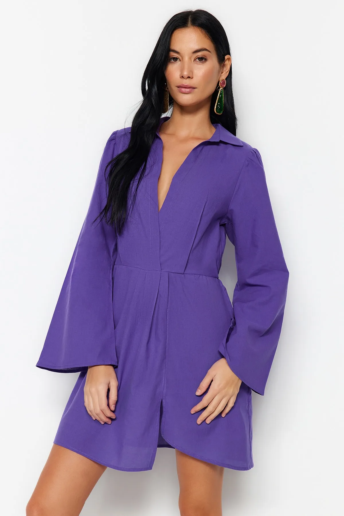 Trendyol Collection  Lila Mini-Strandkleid aus 100 % gewebter Baumwolle TBESS23EL00289