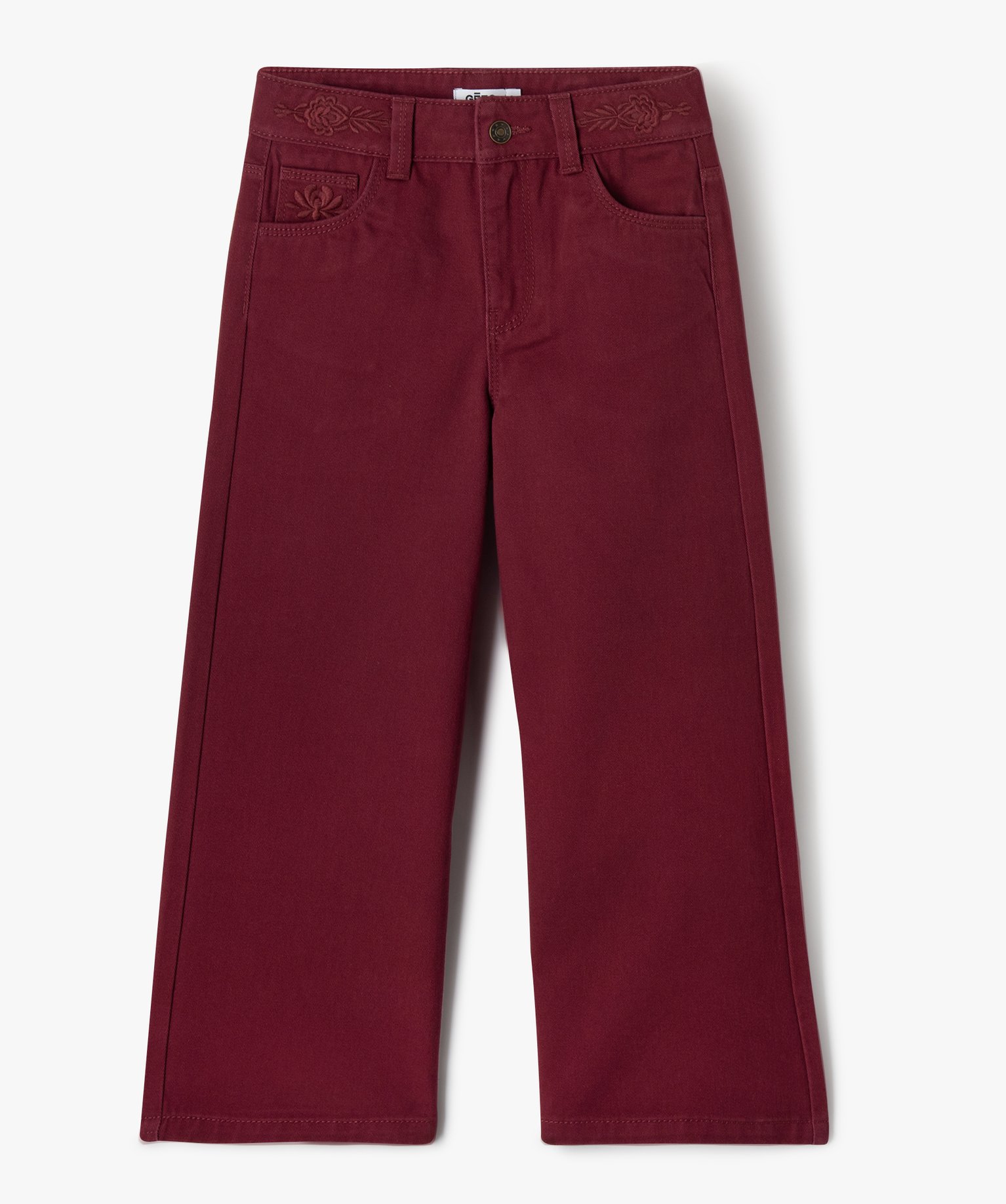 Pantalon ample en toile denim colorée fille rouge fonce | GEMO