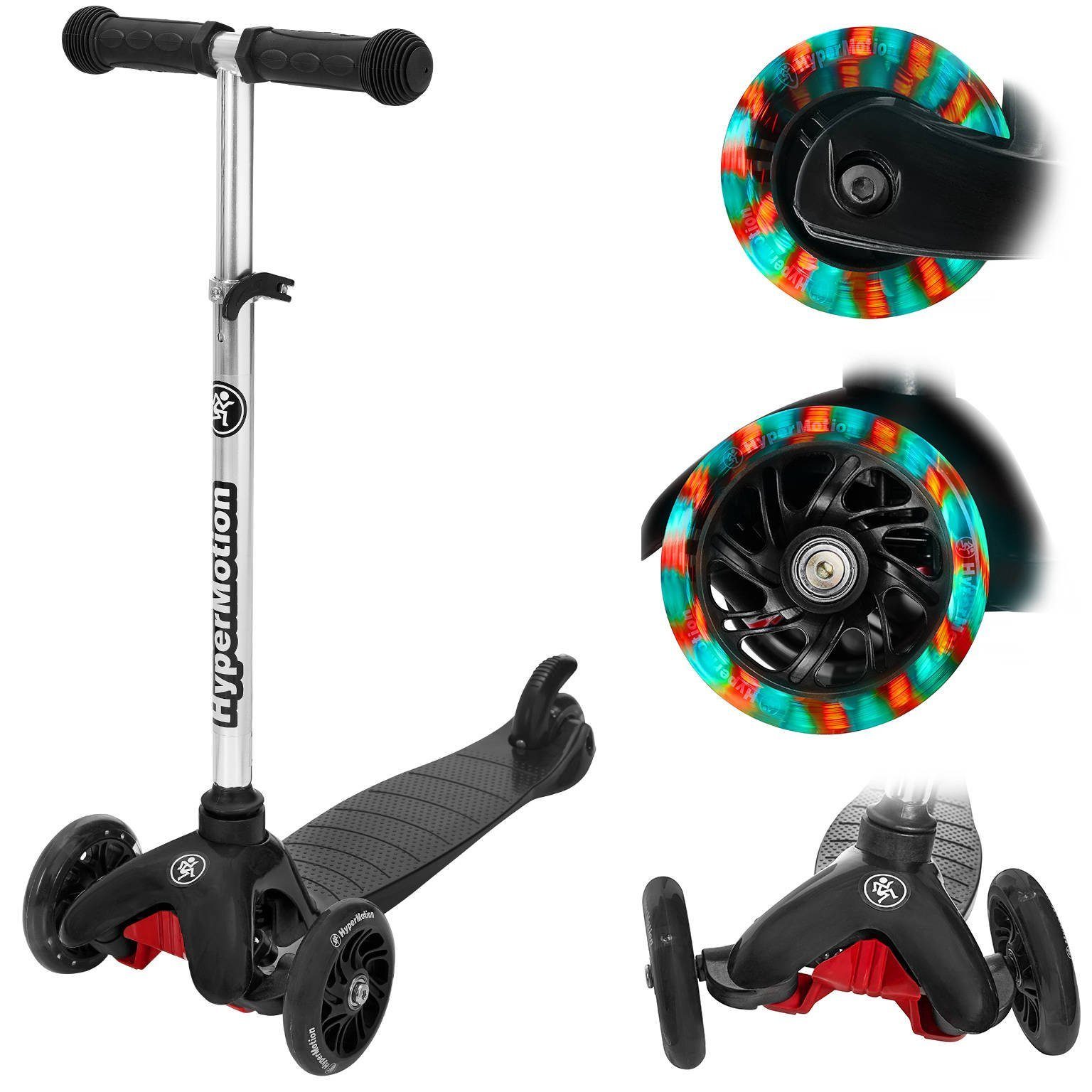 HyperMotion Dreiradscooter 3-Rad Balance-Roller DINO, 3-5 Jahre, LED-Räder, Schwarz
