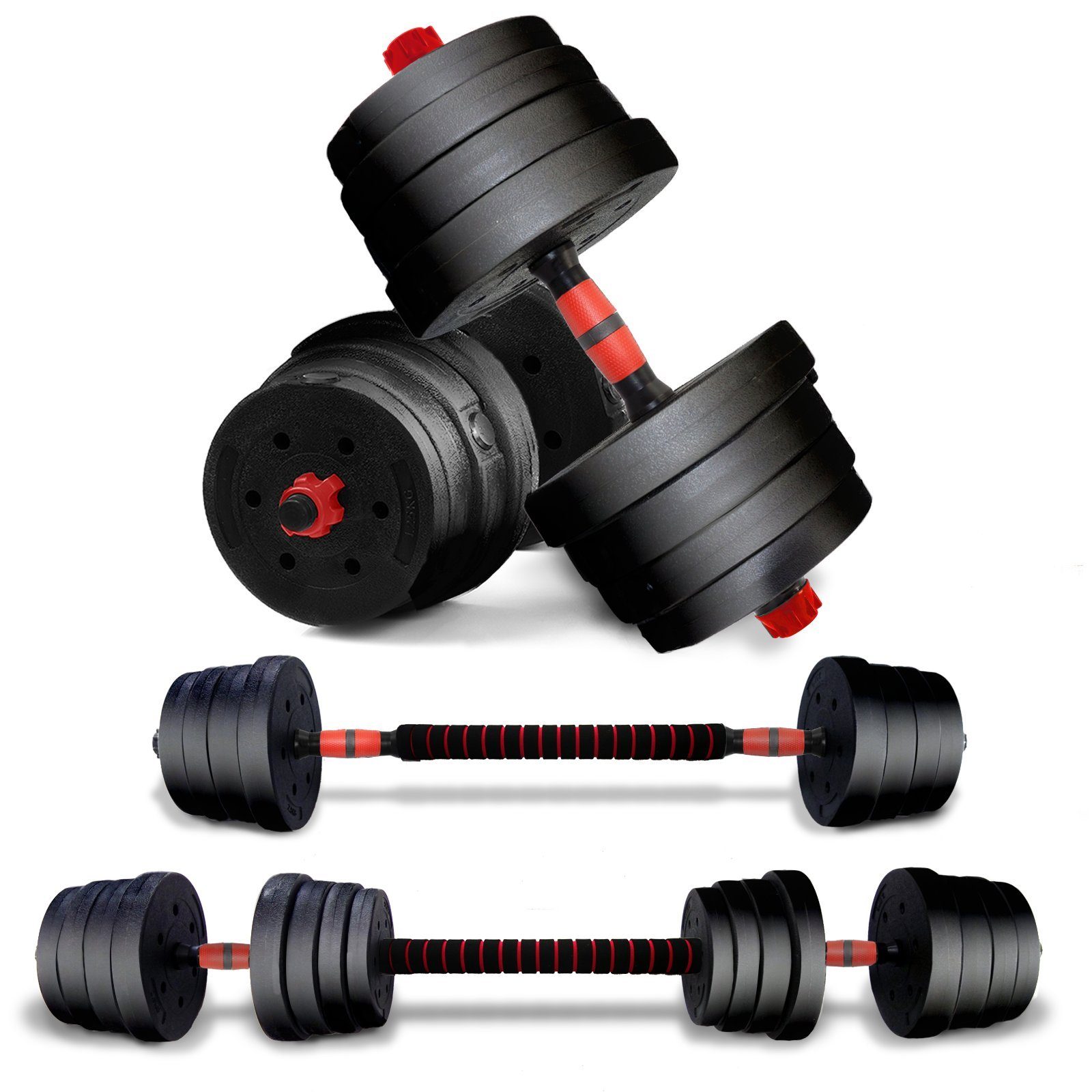 VENDOMNIA Hantel-Set Kurzhantelset - Langhantel 16 Gewichte, (2er Set, 2er Set, Hantelset mit Hantelscheiben für Home Gym Training), 2 Hantelstangen 30mm, aus Kunststoff, gerändelt, Doppelverschlüsse