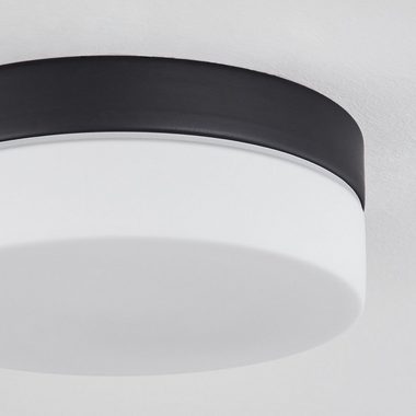 hofstein Deckenleuchte Sospirold aus Aluminium/Glas in Schwarz/Weiß, ohne Leuchtmittel, runde Deckenlampe, E27, IP44