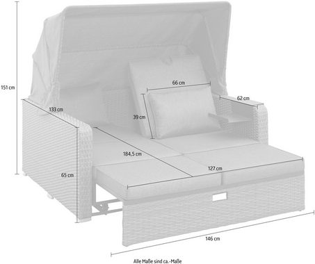 KONIFERA Loungebett Sylt, 8 Teile, Sofa, Zierkissen, Hängetisch mit klappbarem Dach