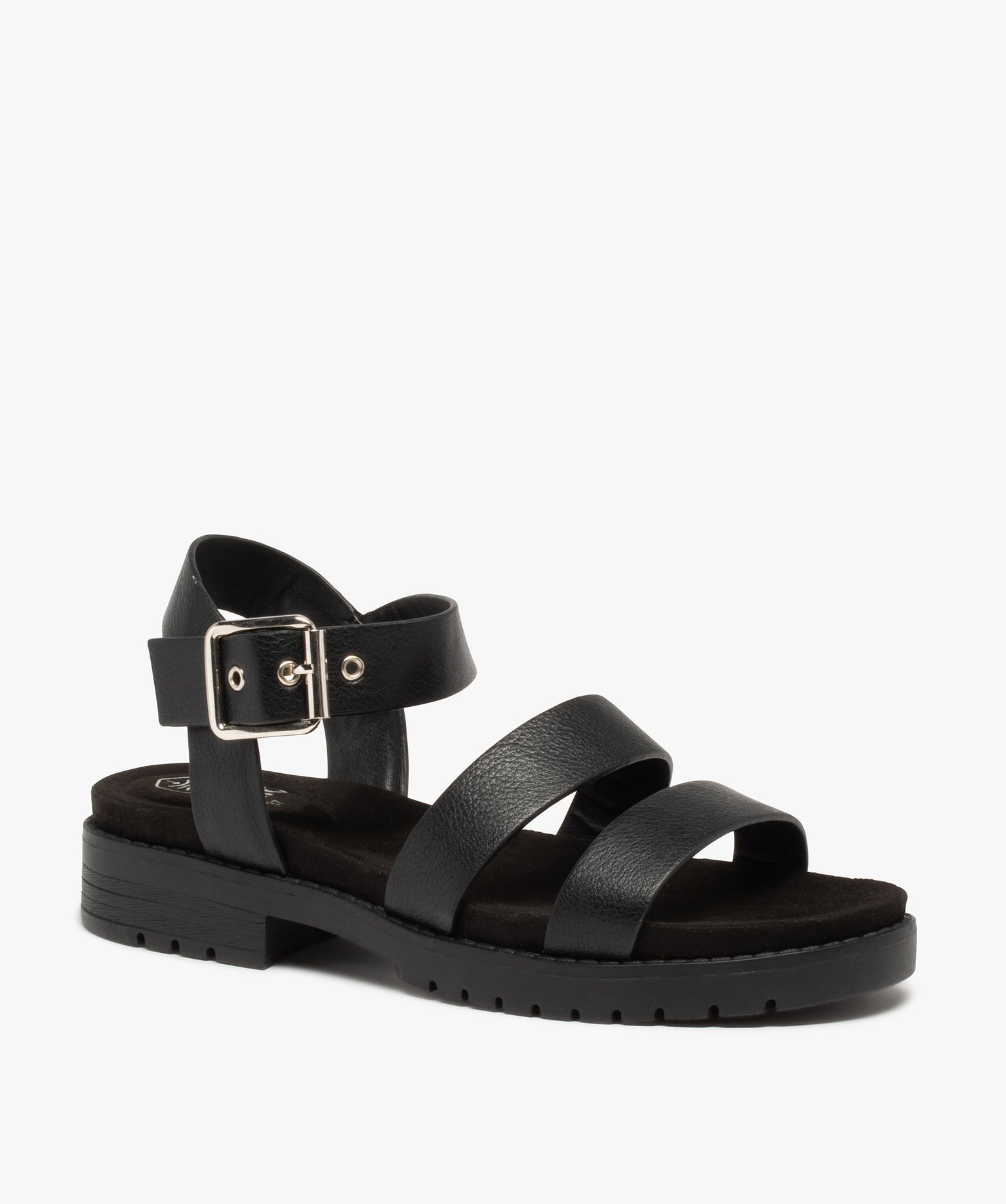 Sandales femme unies à semelle crantée style rock noir | GEMO