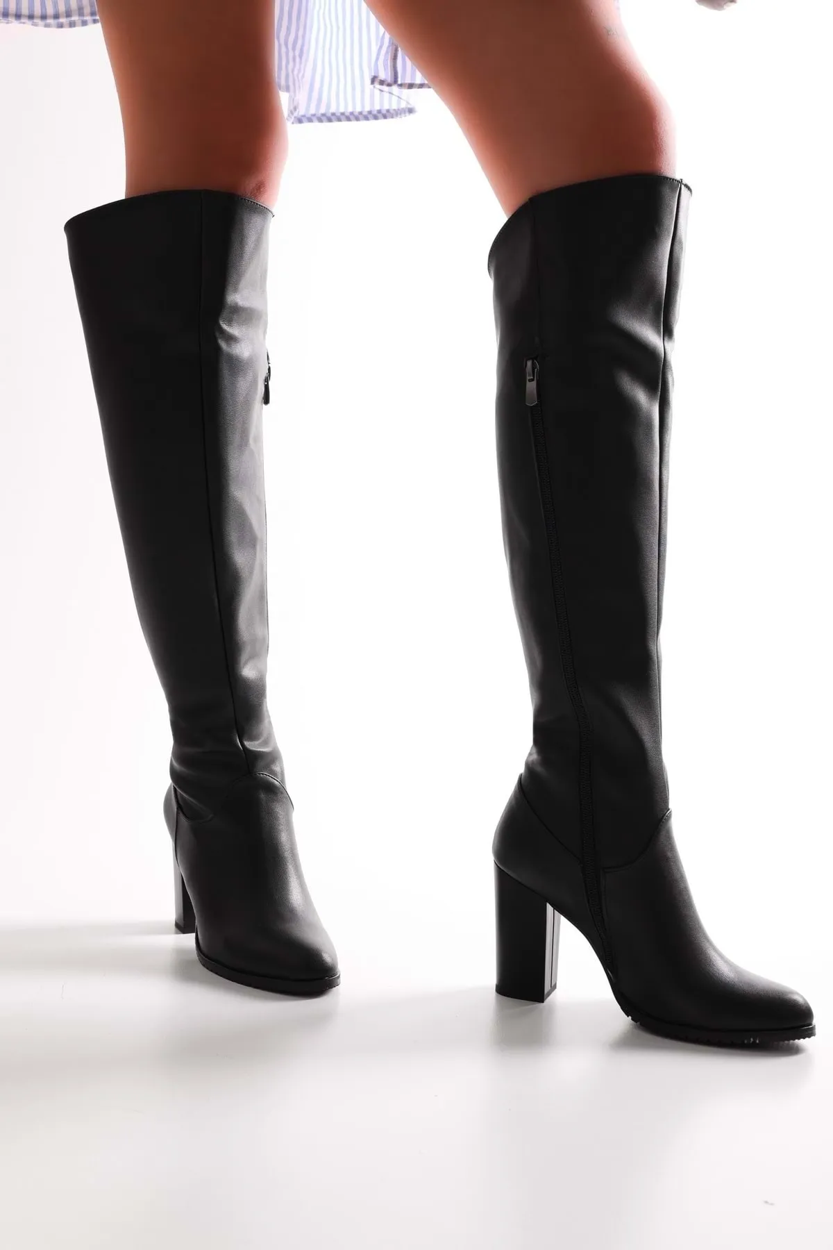Shoeberry  Jila Black Skin Damenstiefel mit Absatz Black Skin