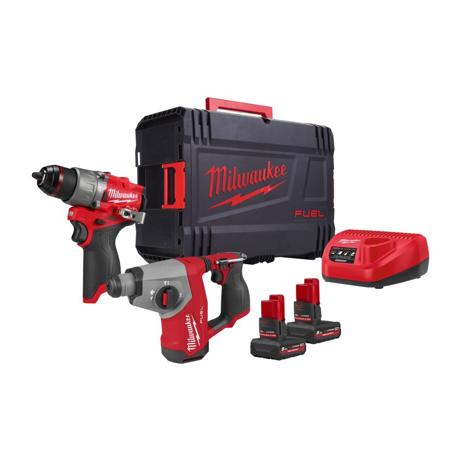 Milwaukee 4933500138 M12 FUEL Powerpack Set mașină de șlefuit fără fir 2 mașini 2x baterie 5.0Ah și încărcător C12C în cutie HD