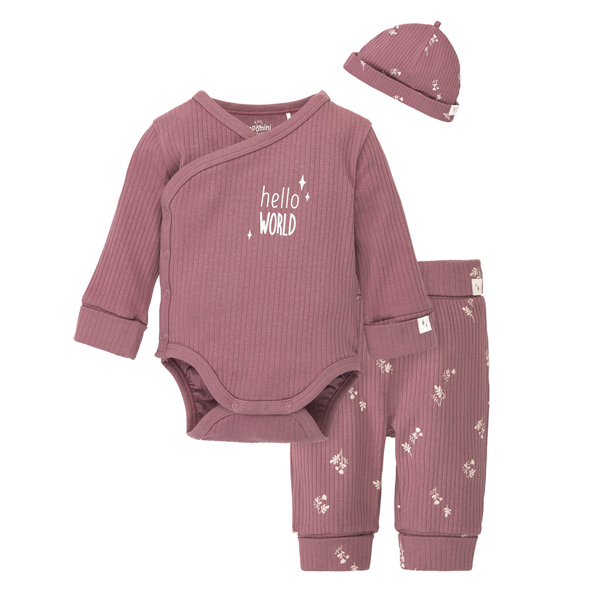 Newborn Wickelbody, Leggings und Mütze