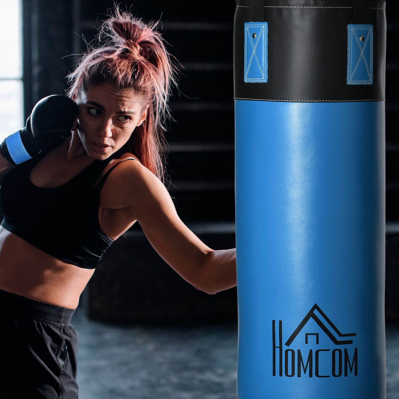 HOMCOM Boxsack-Set Box-Set mit Boxhandschuhen Gefüllt Set 100 KG Ø25 x 102 cm