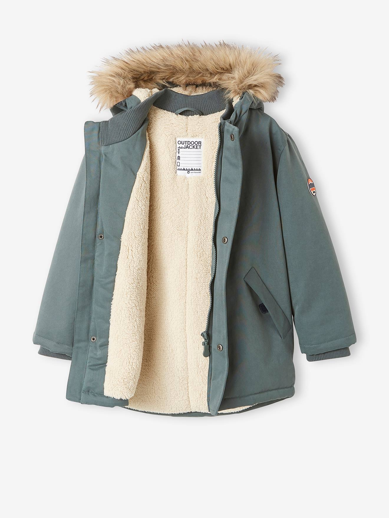 Parka à capuche doublée sherpa garçon noisette