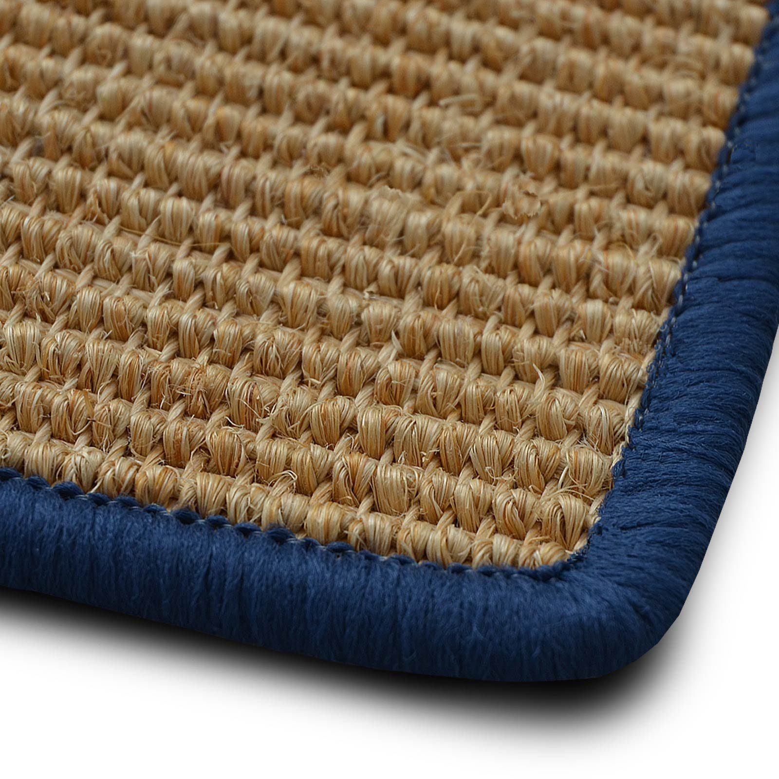 Stufenmatte Rio Natur mit farbiger Kettelung, Stufenschutz, Treppenschutz, Karat, Halbrund, Höhe: 6 mm, 100% Sisal