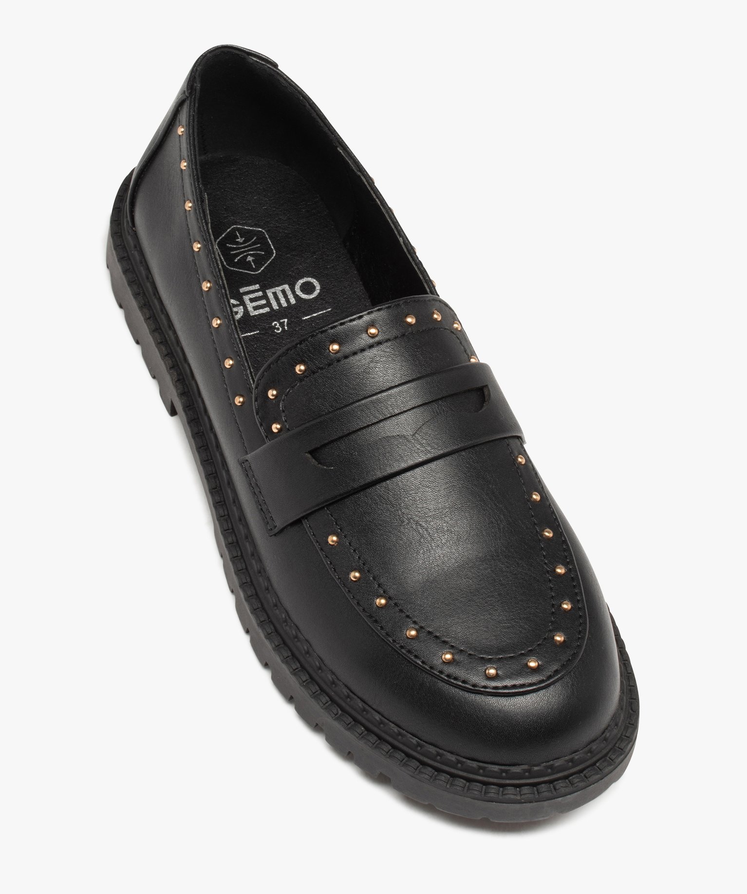Mocassins fille unis à clous dorés noir | GEMO