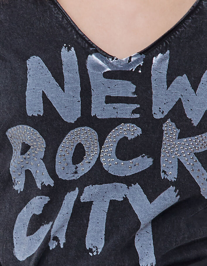 Tee-shirt noir message Rock et clous Femme