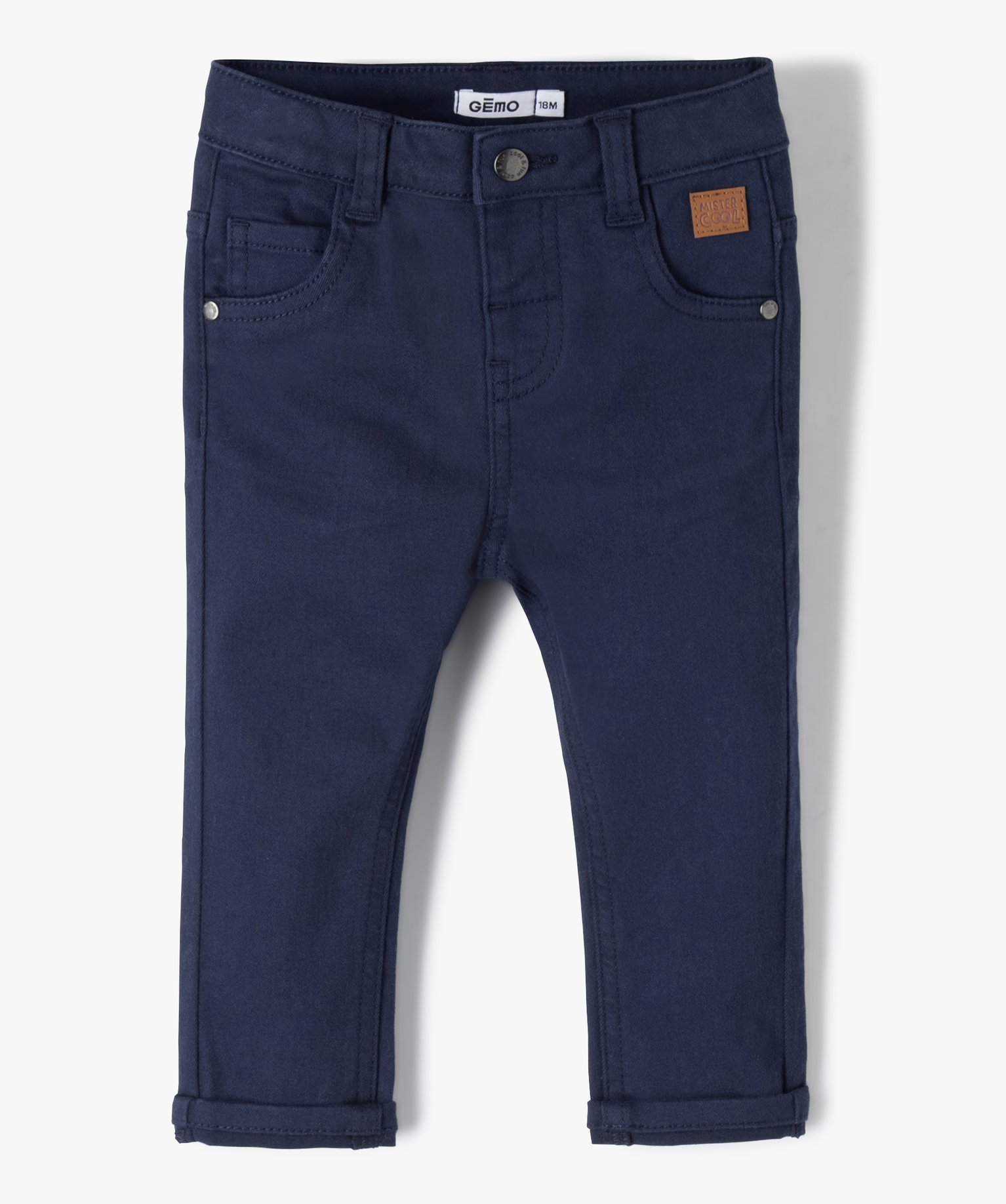 Pantalon bébé Garçon slim en toile extensible unie marine | GEMO