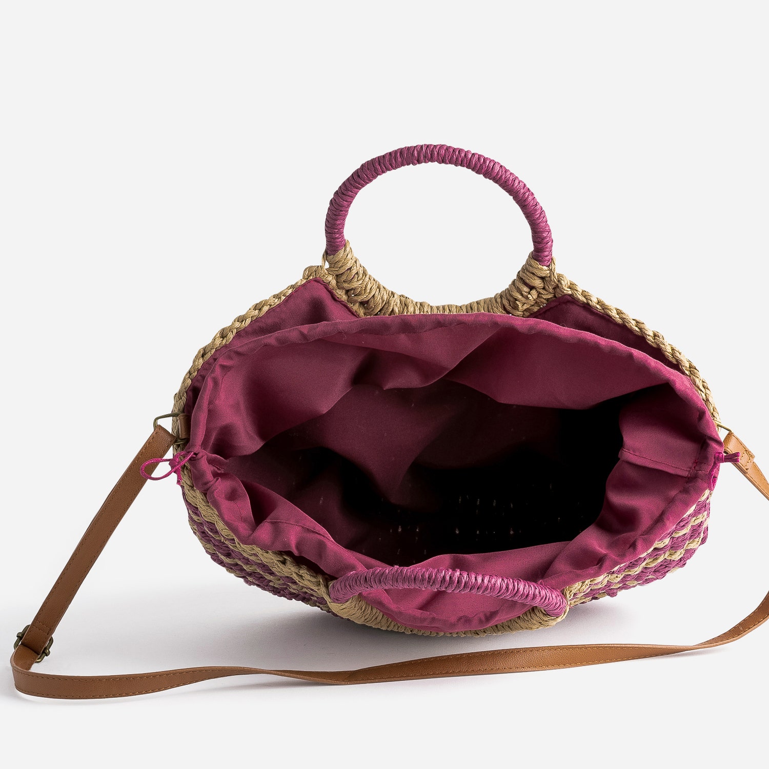 Panier beige et prune en papier tressé