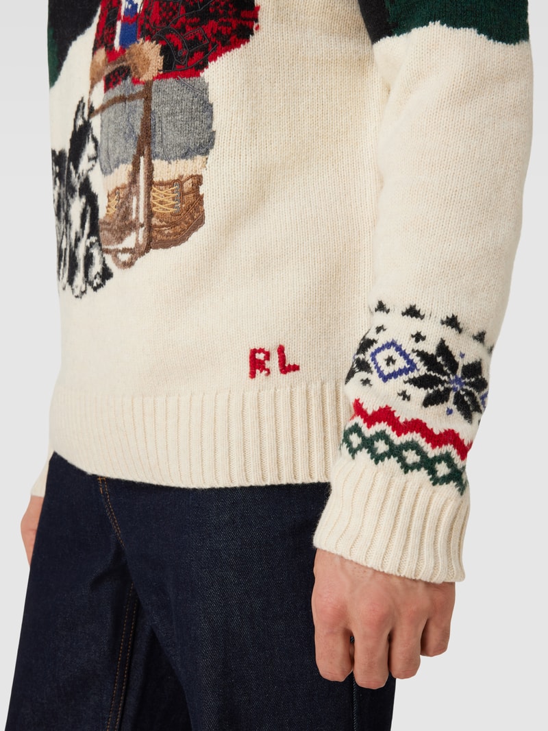 Strickpullover im Allover-Look mit Rundhalsausschnitt in weiß