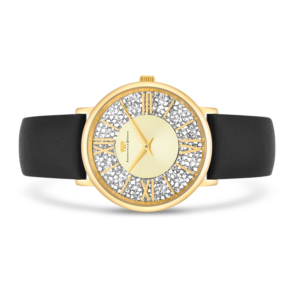 Rhodenwald & Söhne Montre à quartz Pamina en Or jaune Cuir véritable en Noir Montre
