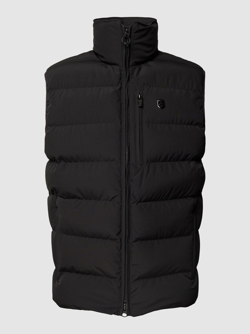 Steppweste mit Label-Applikation in schwarz