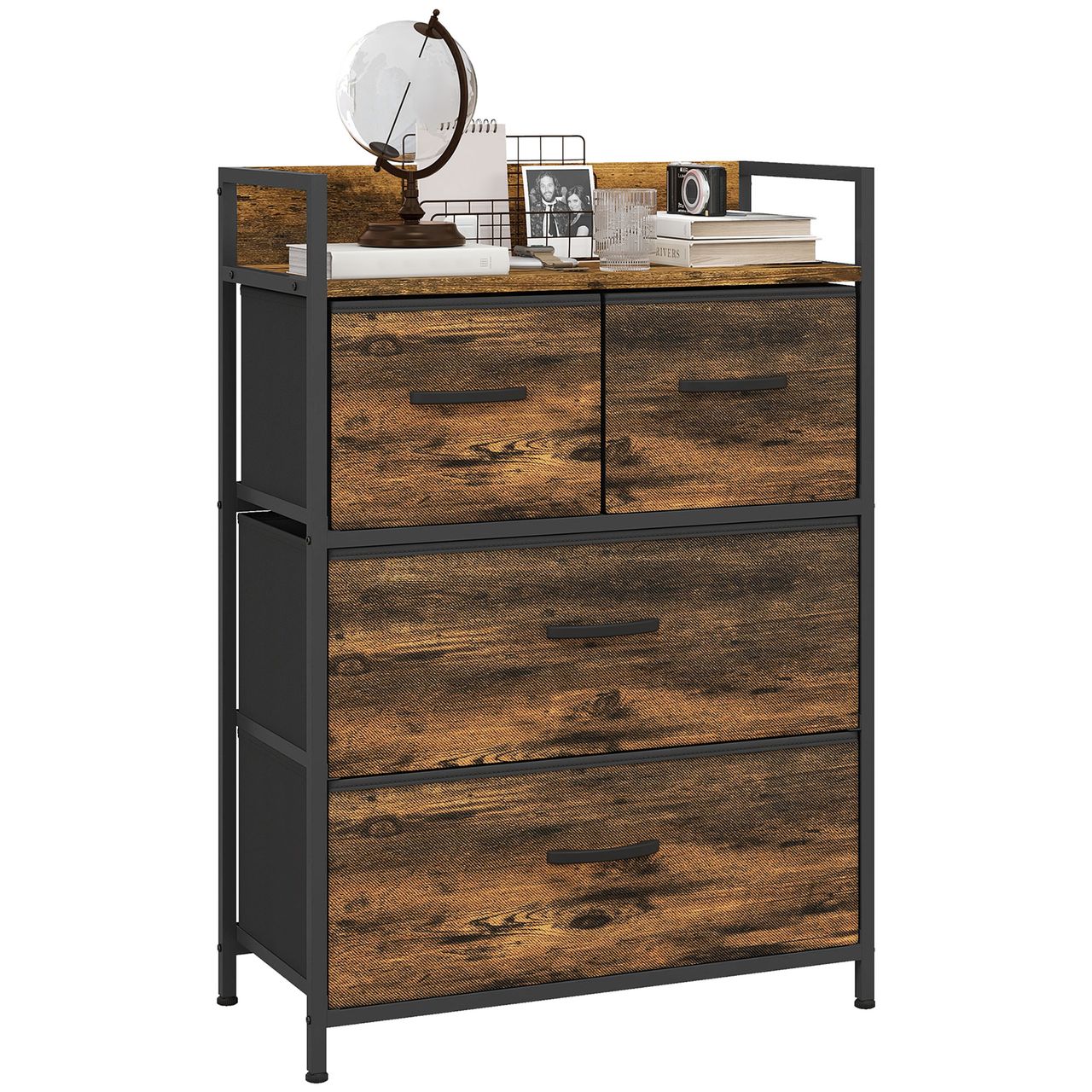 HOMCOM Kommode, Sideboard mit 4 Faltbaren Schubladen aus Stoff, Regal und Griff