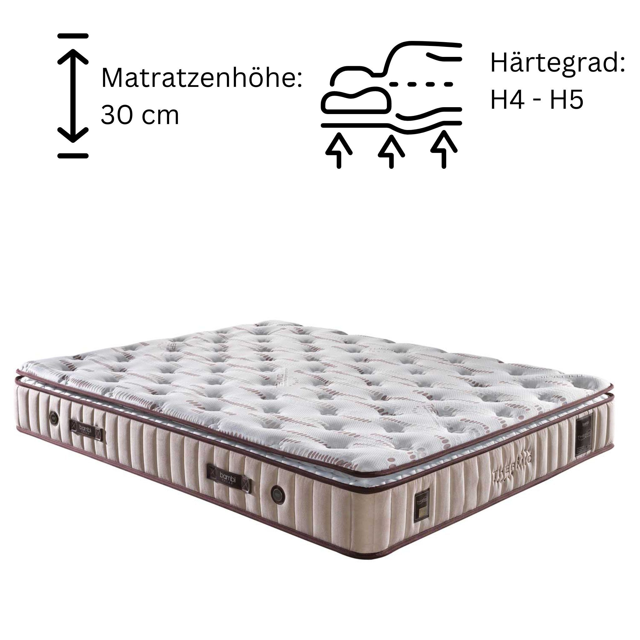 Moln Boxspringbett 8 Schichten mit Topper Höhe 30 cm Matratze Thermic Prime (2 Bettkästen, Matratze, Kopfteile)