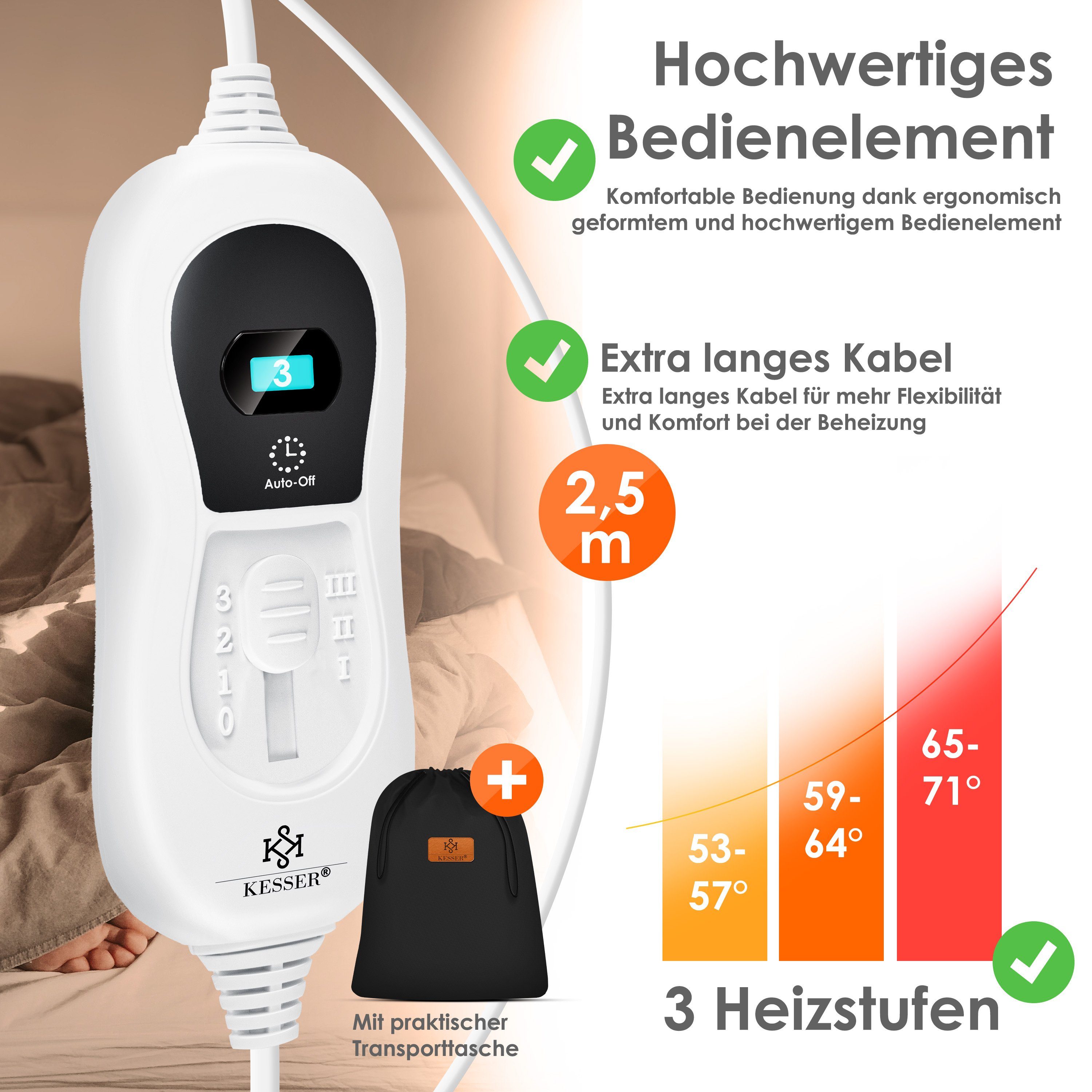KESSER Heizkissen, Heizkissen elektrisch mit Füllung Inkl. Tasche 100W