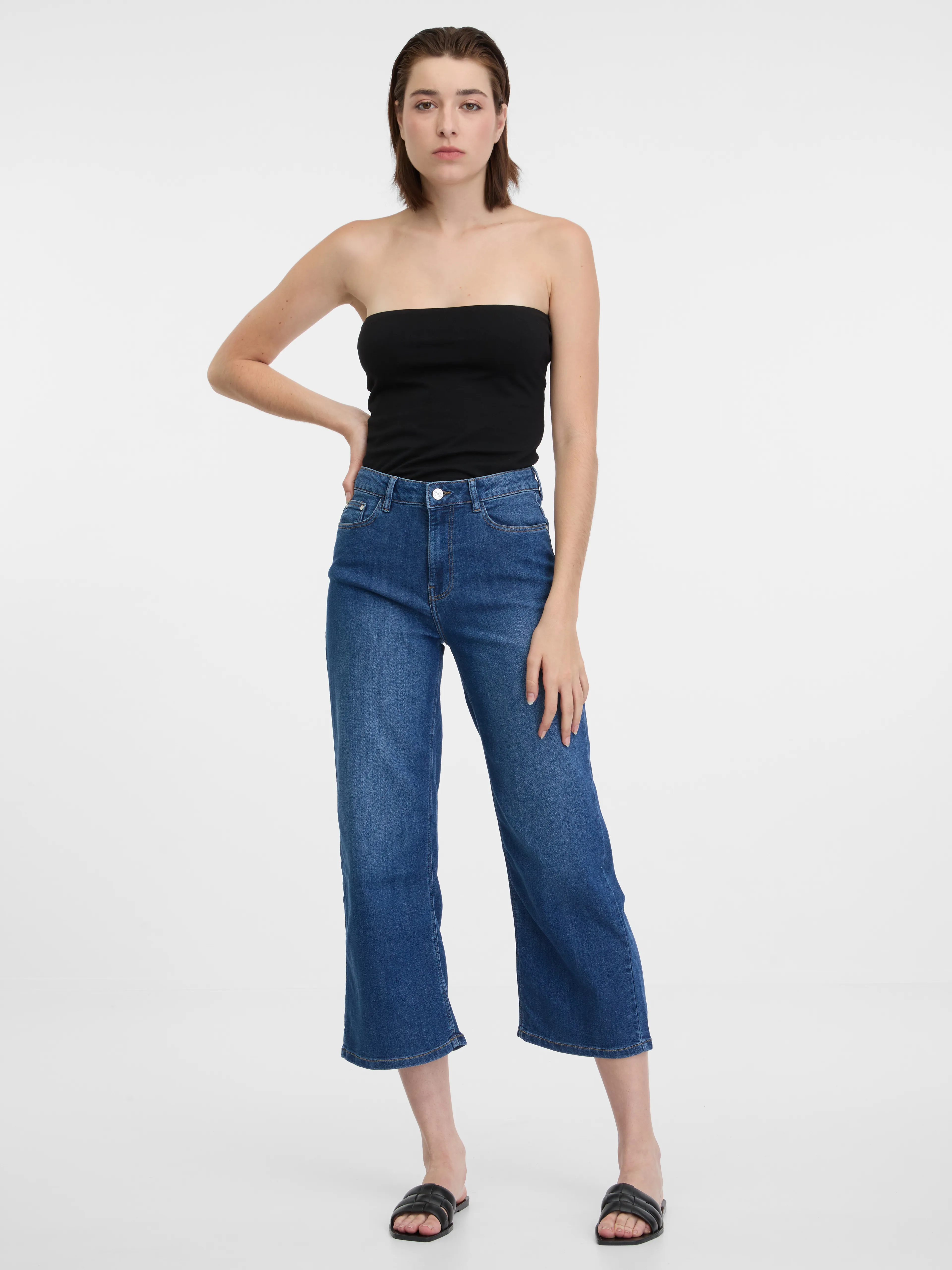 Dunkelblaue Damenjeans mit weitem Bein ORSAY