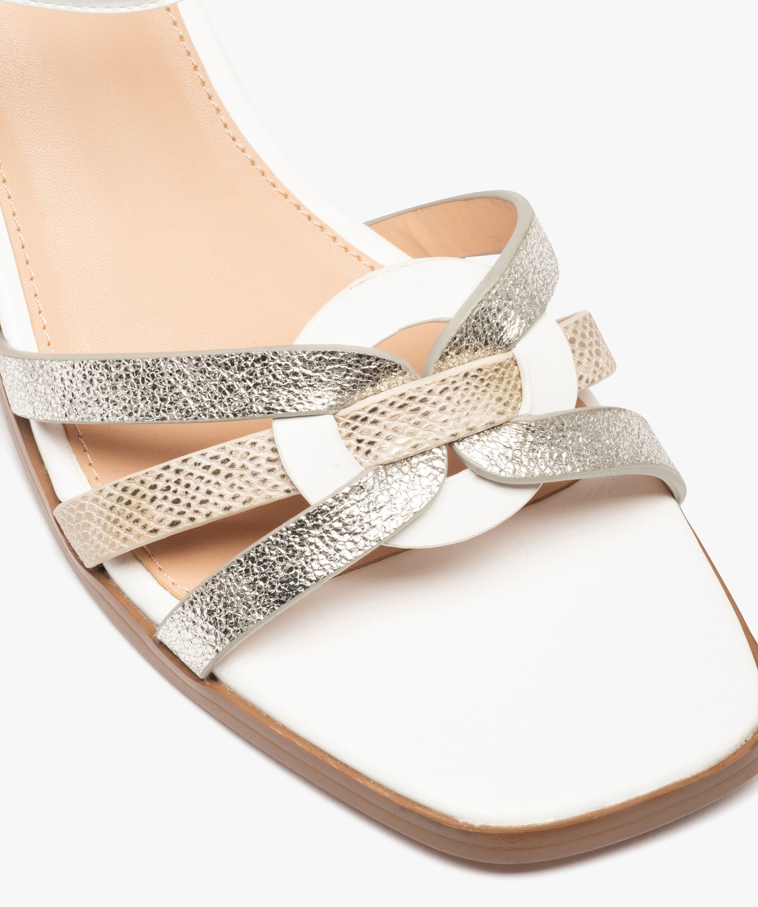 Sandales femme à talon carré et brides entrelacées blanc | GEMO