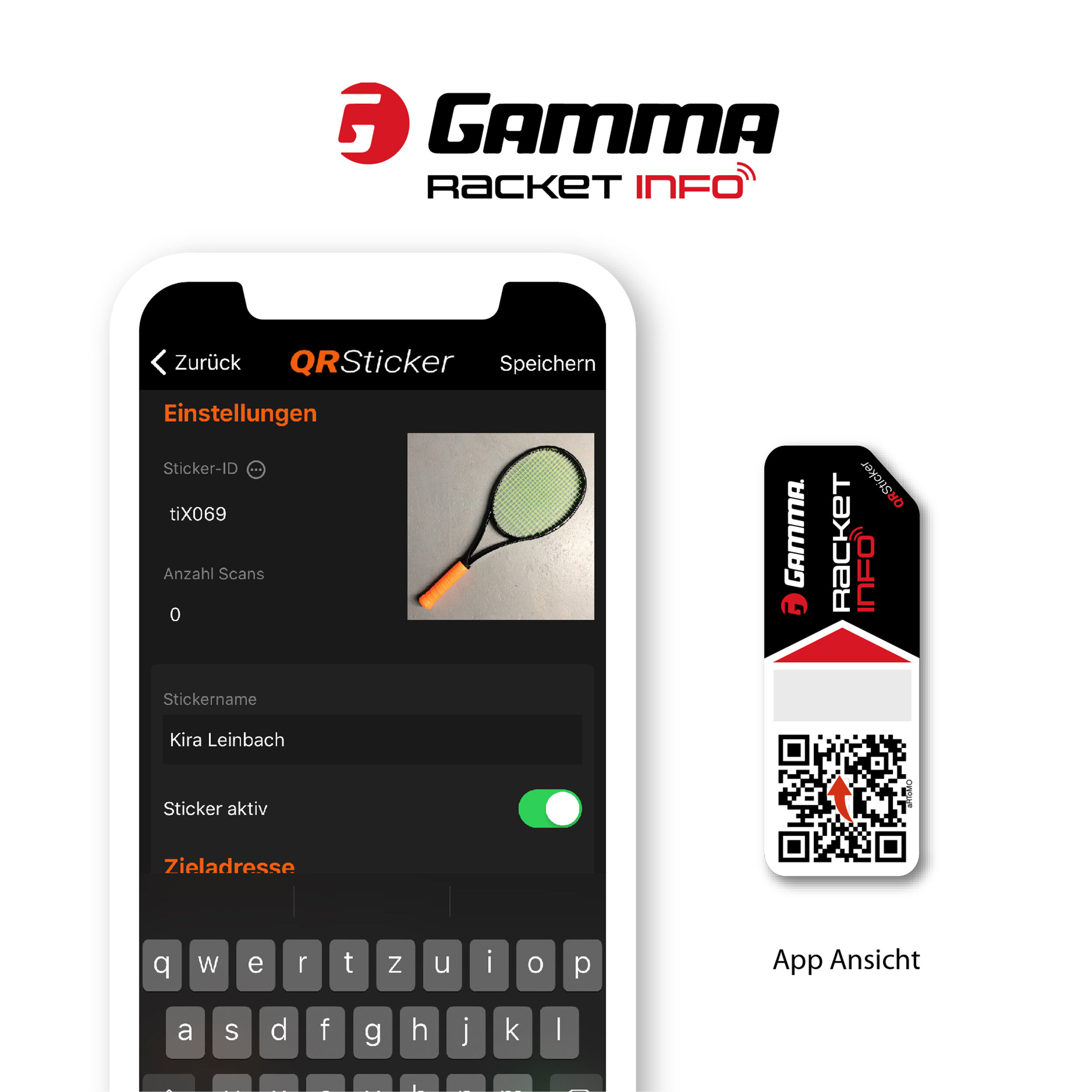 Gamma Racket Info Besaitungsaufkleber 16er Pack - Schwarz