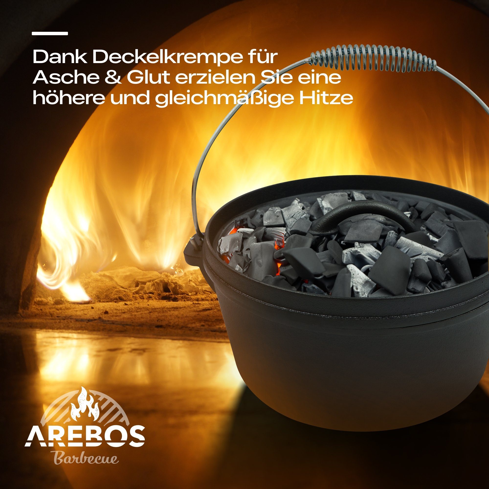 Arebos Topf-Set Dutch Over BBQ Set aus Gusseisen Feuertopf Schmortopf, (Set)